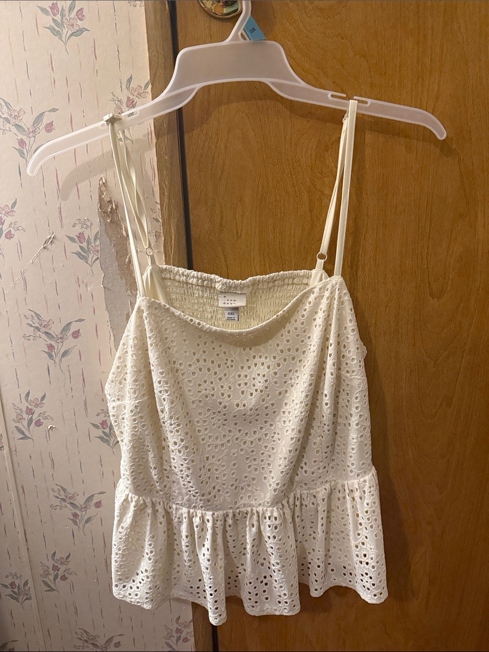 a new day Cream Eyelet Peplum Mini Dress